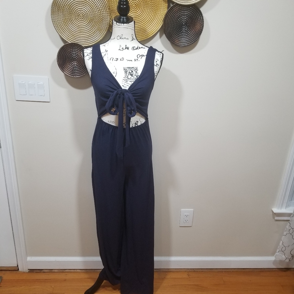 CAPELLA New!! Dark Blue Sleeveless Stretch Jumpsuit Size L, Cut in the front. - Picture 1 of 14